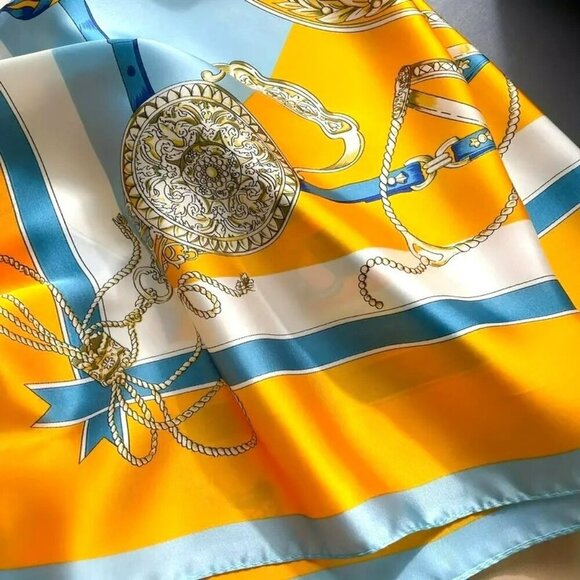 NWT - Elegant Orange-Blue Altar Print Square Scarf (SKU 0280) - Picture 4 of 8